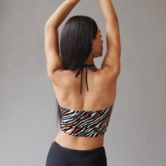 Urban Outfitters Animal Print Ruched Velour Cropped Halter Top Women size medium - Picture 2 of 6